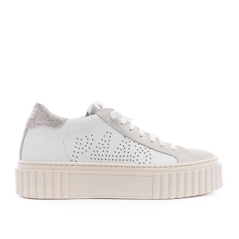 P448 Womens Creeper Platform Sneakers White‎ Pluto Leather Glitter Size 9/39